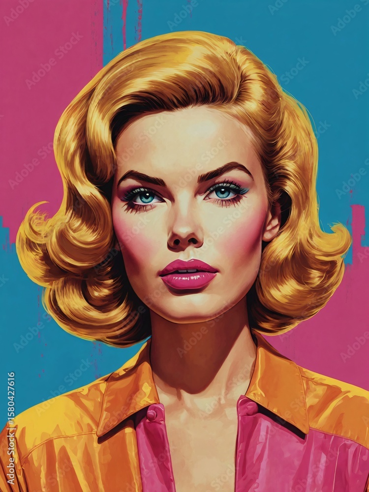 Obraz premium Retro Pop Art Portrait of a Woman with a Raised Eyebrow