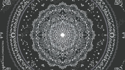 Elegant symmetrical grayscale mandala design perfect for backgrounds patterns and spiritual meditation.