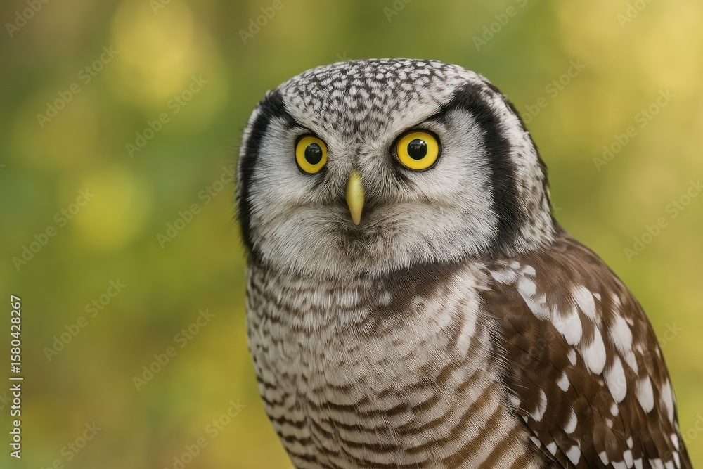 Fototapeta premium Close-up of a northern hawk-owl's face