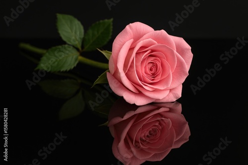 Wallpaper Mural A single pink rose reflected on a dark surface Torontodigital.ca