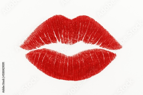 White background featuring a bold red lipstick kiss