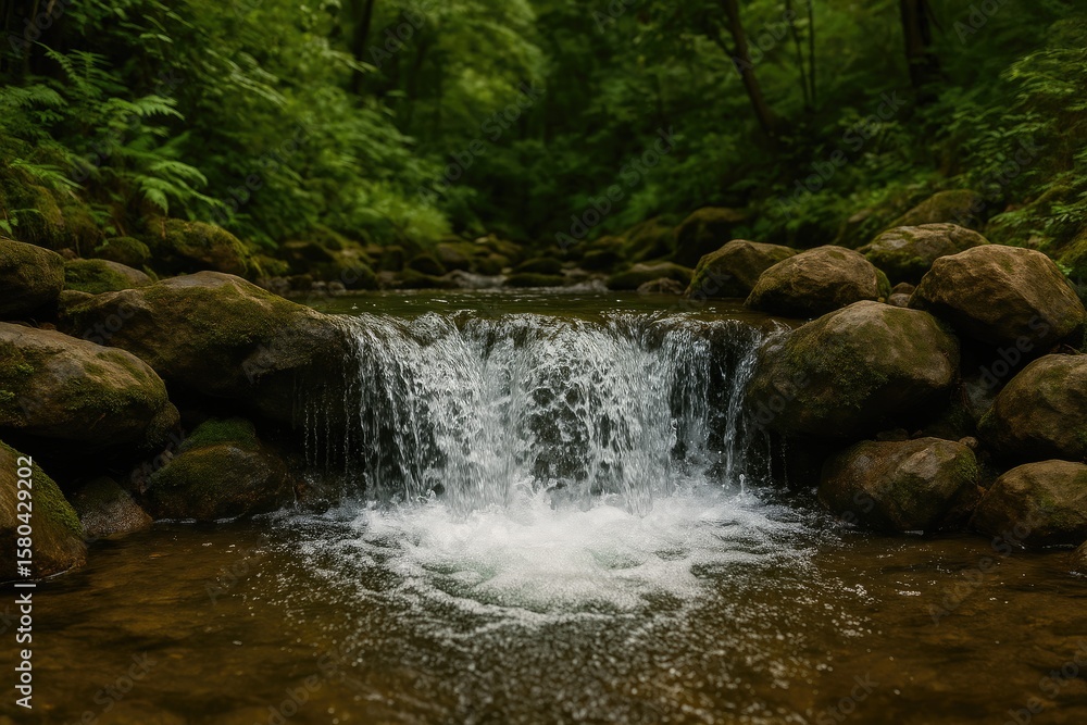 Fototapeta premium Tiny cascade within a lush woodland