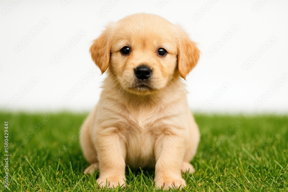 Young dog resting on lush green lawn Young dog resting on lush green lawn