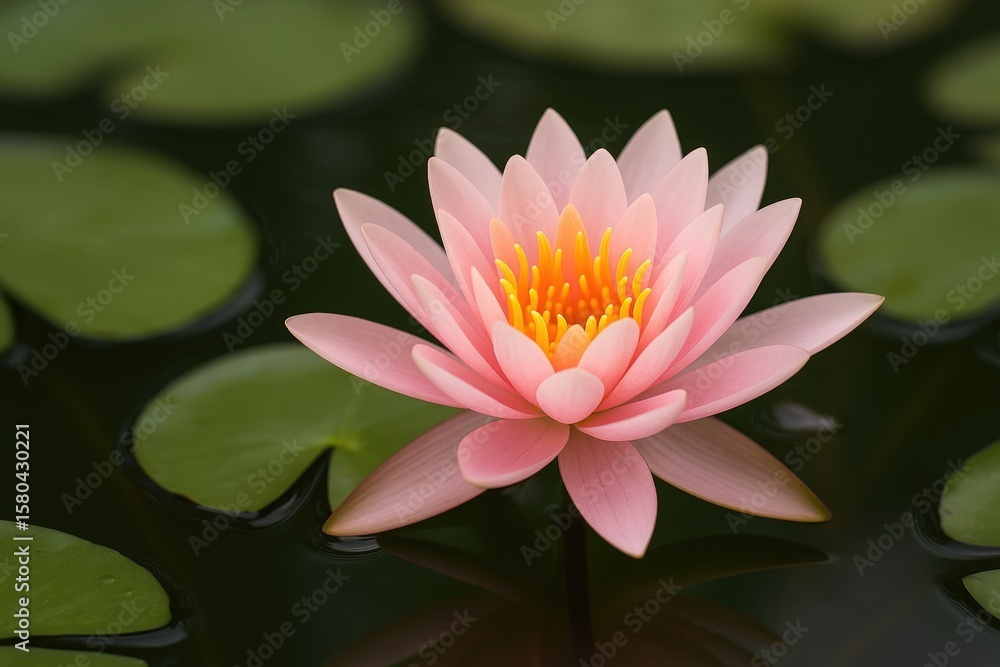 Beautiful pink lotus blooming in a pond's tranquil waters Beautiful pink lotus blooming in a pond's tranquil waters