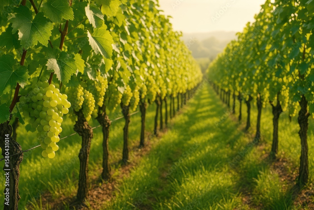 Naklejka premium Backlit view of wine grape clusters on the vine