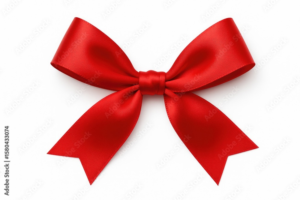 Fototapeta premium Elegant red satin silk bow tie for gift wrapping, perfect for birthdays and Christmas presents, isolated on white background with clipping path