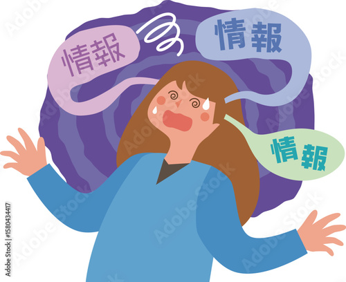 情報過多で混乱する女性