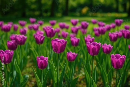 Violet Tulip Flowers in a Garden Setting