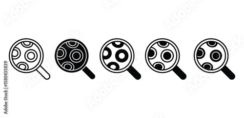 Magnifying Glass Icons with Circular Patterns Black and White Color Vector Design