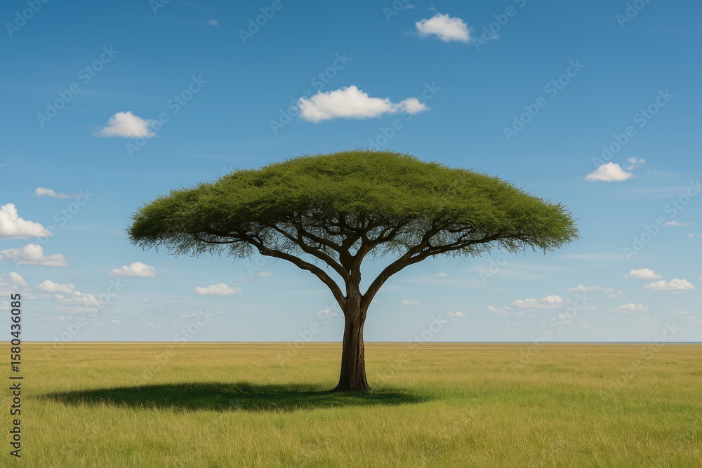 solitary tree with expansive canopy providing shade in a meadow solitary tree with expansive canopy providing shade in a meadow