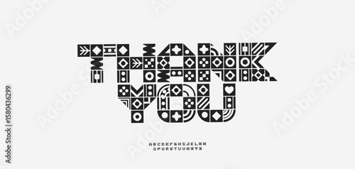 Tribal ethnic decorative font, folk pattern blocks letters. African, Aztec, Scandinavian, boho styles typography for ethnic branding, cultural packaging, handmade cards, gifts. Vector illustration.