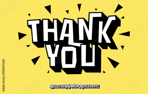Thank You Gratitude Bright lettering. Kid Cartoon Style Phrase in modern comic style with energetic mood for mail, posters, presentations, forum, film, stickers, social media. Vector illustration