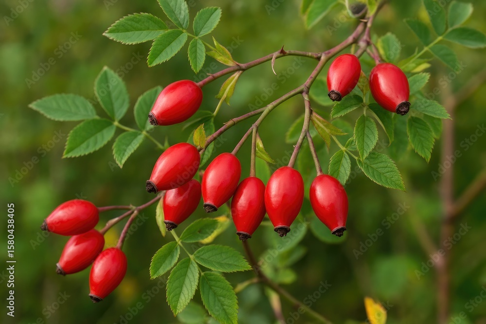 Ripe Brier Rose Berries Ready for Picking on the Branch Ripe Brier Rose Berries Ready for Picking on the Branch