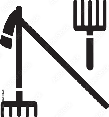 Vector illustration of garden tools rake and hoe for agricultural and farming projects