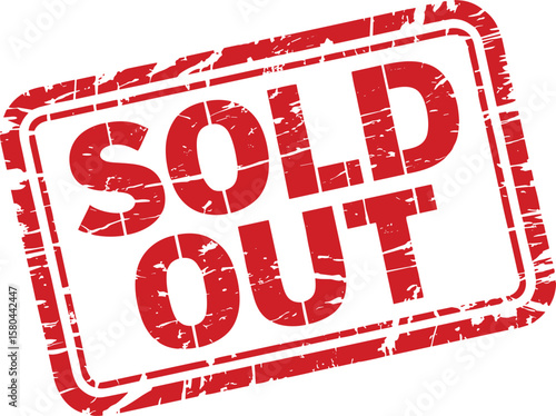 Red Sold Out Rubber Stamp Seal, Indicating Unavailable Inventory and Product Depletion