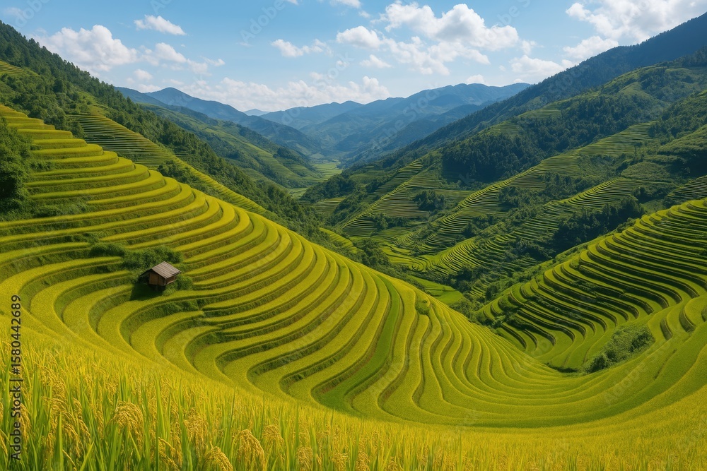 Fototapeta premium Terraced rice paddies in Mu Cang Chai, YenBai, Vietnam during harvest season