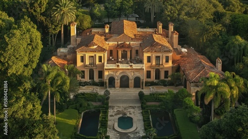 Luxury Mediterranean Villa Estate with Formal Gardens and Tropical Foliage
