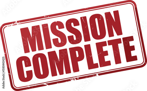 Red Mission Complete Rubber Stamp Seal, Signifying Successful Task Execution and Finalization