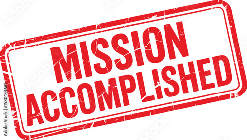 Red Mission Accomplished Rubber Stamp Seal, Symbolizing Successful Task Completion and Goal Achievement