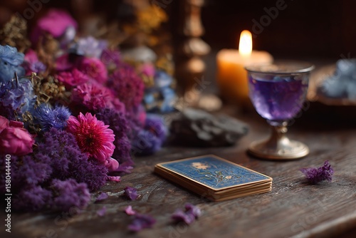 Mystical Tarot Cards on Wooden Table
