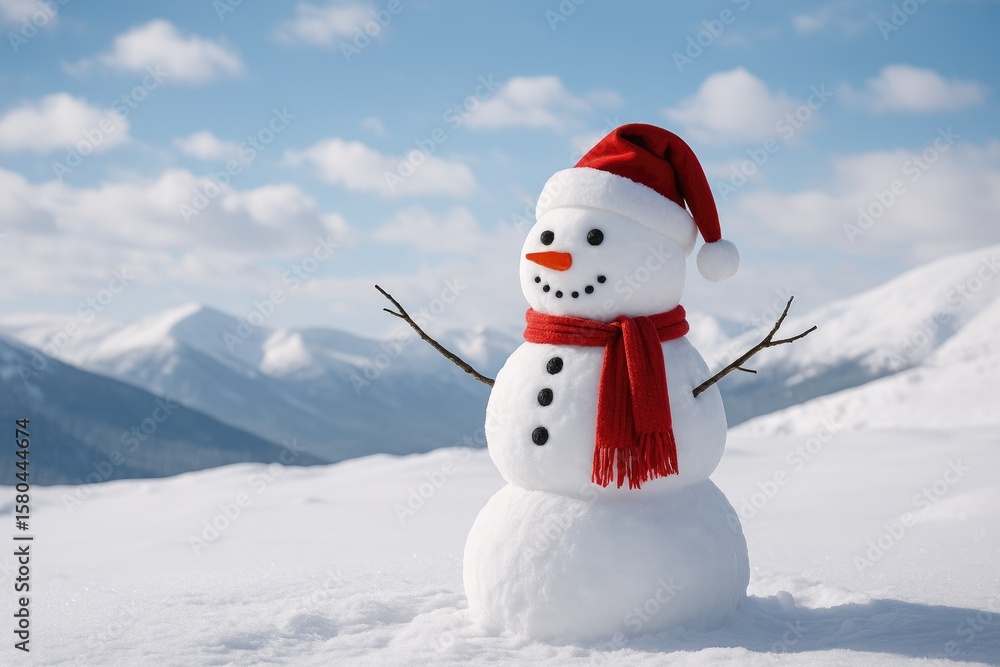 Obraz premium A winter outdoor scene featuring a real snowman amidst snowy white surroundings