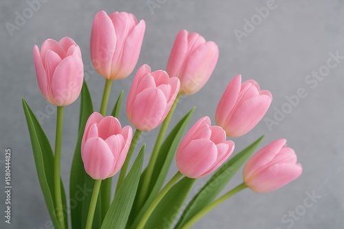 Delicate pink tulips against a muted gray backdrop with a gentle focus