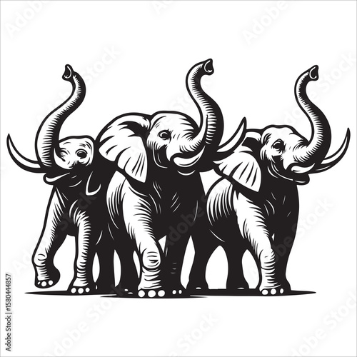 Large elephant mammal vector silhouette walking wild in nature