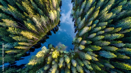 Aerial View of Forest and Lake