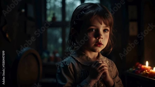 Wallpaper Mural Little Girl Praying by Candlelight in Rustic Setting Torontodigital.ca