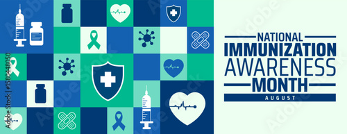 National Immunization Awareness Month Geometric shape pattern background, banner or poster design template. observed every year in August. Holiday concept. Use to any Template, card, poster, placard,