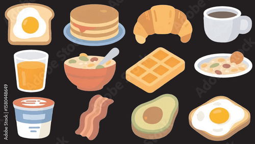 Breakfast & Brunch Icon Set – Flat Vector Food Illustrations for Morning Meals