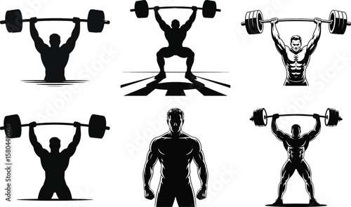 Strong man lifting heavy barbell silhouette vector for fitness, gym, and powerlifting design elements