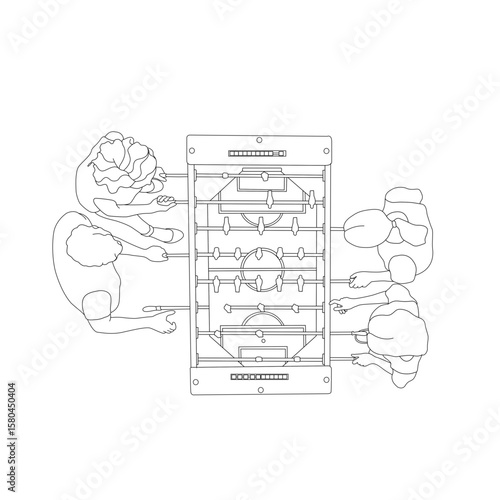 Top View Vector People Playing Foosball – Bar Game Scene Illustration