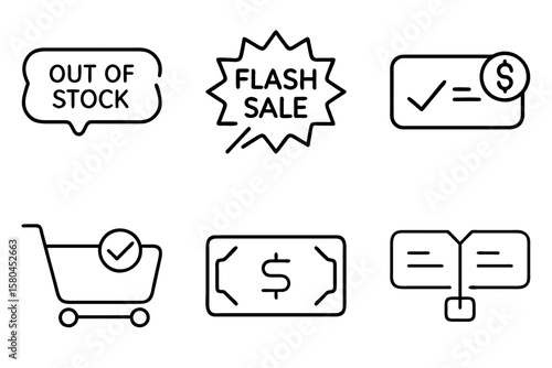 Minimalist e-commerce icons set on white background