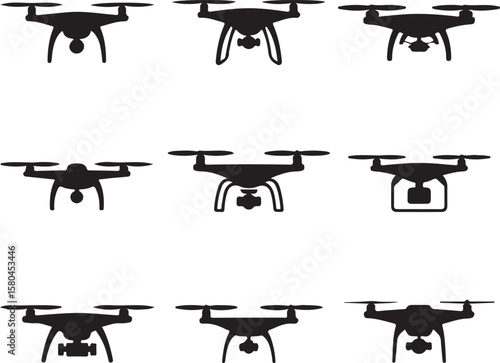 Flying Drone Silhouette Vector

Modern Quadcopter Design Illustration

Aerial Drone in Flight Clipart

Tech Drone Silhouette Icon Art

Remote-Control Drone Vector Graphic