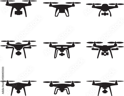 Flying Drone Silhouette Vector

Modern Quadcopter Design Illustration

Aerial Drone in Flight Clipart

Tech Drone Silhouette Icon Art

Remote-Control Drone Vector Graphic