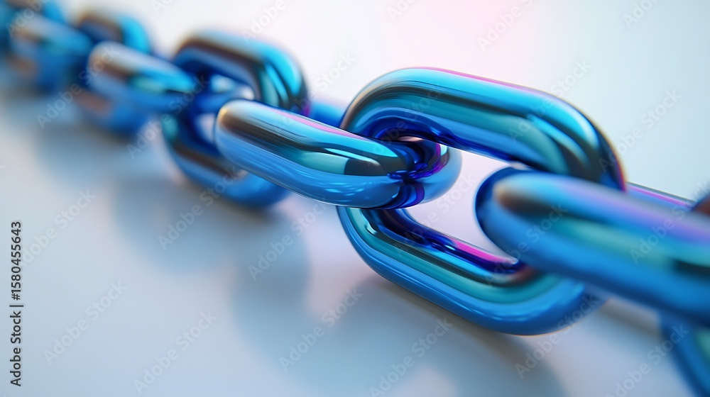 Fototapeta premium Closeup of Shiny Blue Metal Chain Links on White Background with Soft Lighting