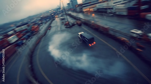 Truck Drifting on Wet Road
