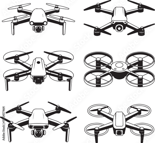 Flying Drone Silhouette Vector

Modern Quadcopter Design Illustration

Aerial Drone in Flight Clipart

Tech Drone Silhouette Icon Art

Remote-Control Drone Vector Graphic