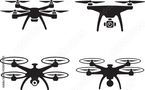 Flying Drone Silhouette Vector

Modern Quadcopter Design Illustration

Aerial Drone in Flight Clipart

Tech Drone Silhouette Icon Art

Remote-Control Drone Vector Graphic