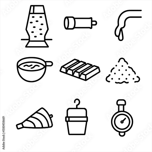 Iron Smelting Icons. Line style icons of Iron Smelting Process: blast furnace tower, tuyere nozzle, molten tap hole, slag ladle,