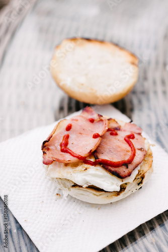 bacon and egg burger, bbq breakfast