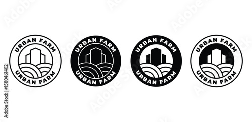 Urban Farm Logo Monochrome Circular Icon Vector Design Illustration Template