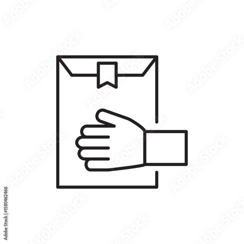 A hand holding an envelope with a bookmark, symbolizing a power of attorney document. Ideal for legal, business, or official use, the minimalist design features clean lines and a professional look.