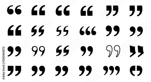"Variety of Quotation Marks: A visual collection of various quotation marks showcases a diverse set of quote marks that offer design inspiration and enhance your writing's aesthetic.