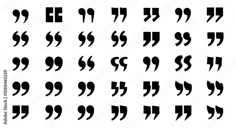 Obraz premium Quotation Marks Array: A minimalistic depiction of various quotation marks in an ordered array. Emphasizing design and communication fundamentals