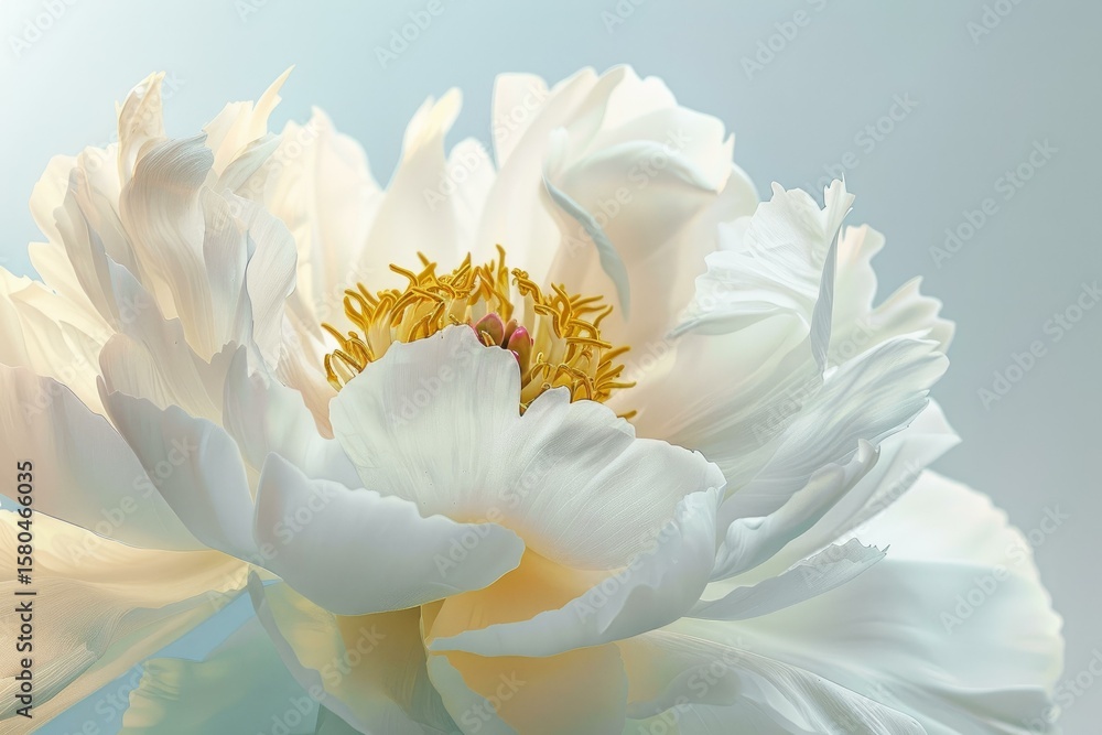 Fototapeta premium Close up of a beautiful white peony flower revealing its intricate details and soft texture