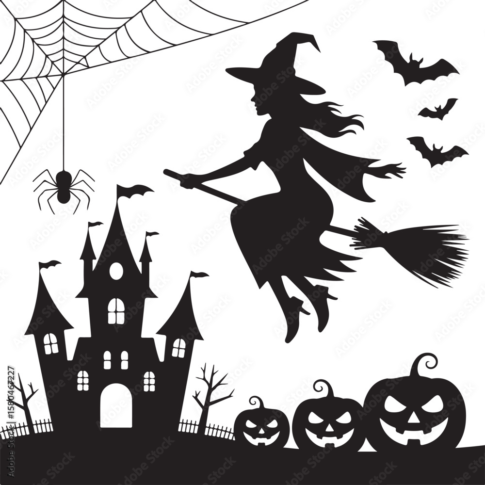 Flying Witch with Cat and Bats Halloween Silhouette Vector
Halloween Witch on Broomstick with Cat and Flying Bats Illustration
Spooky Witch Flying at Night with Cat and Bat Silhouettes
Silhouette o Flying Witch with Cat and Bats Halloween Silhouette Vector
Halloween Witch on Broomstick with Cat and Flying Bats Illustration
Spooky Witch Flying at Night with Cat and Bat Silhouettes
Silhouette o