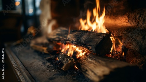 Burning Wood in Fireplace