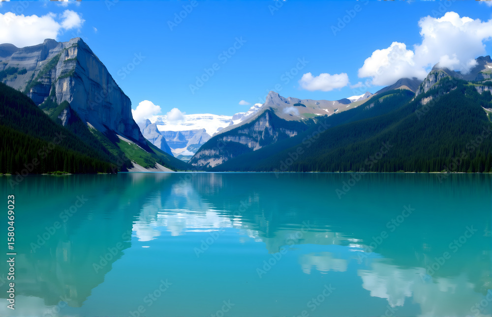 Lake Embracing Mountains Under Blue Sky Lake Embracing Mountains Under Blue Sky